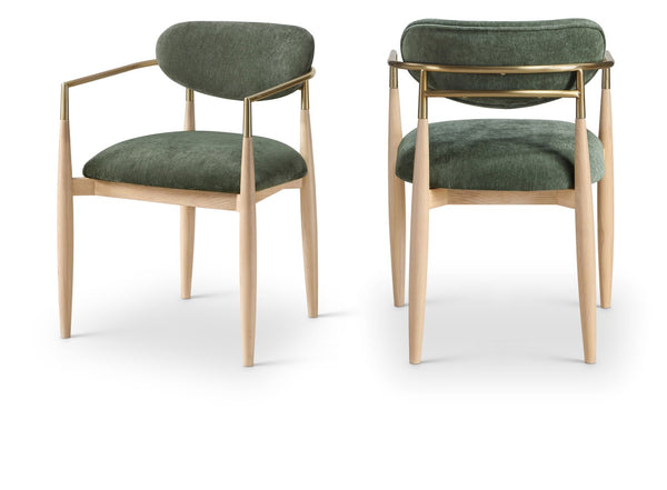 Meridian Furniture Riccio Olive Polyester Dining Arm Chair with Ash Wood Frame and Brass Leg Accents 11021Olive-AC