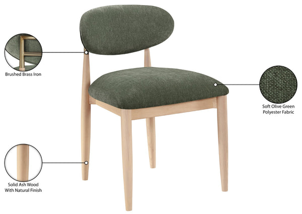Meridian Furniture Riccio Olive Polyester Dining Chair with Ash Wood Frame and Brass Accent Hardware 11021Olive-SC