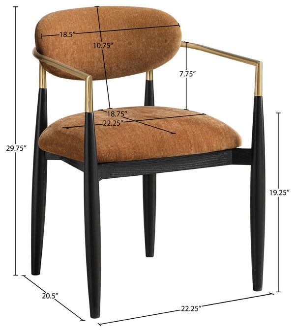 Meridian Furniture Riccio Cognac Polyester Arm Chair with Brass Accents and Black Ash Wood Frame 11022Cognac-AC