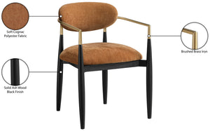 Meridian Furniture Riccio Cognac Polyester Arm Chair with Brass Accents and Black Ash Wood Frame 11022Cognac-AC