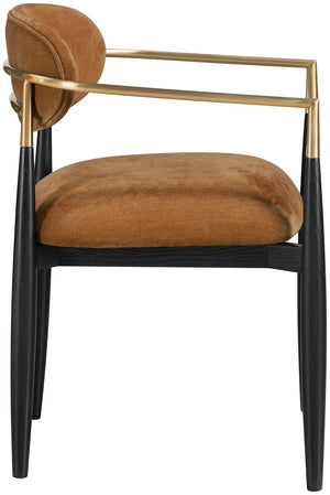 Meridian Furniture Riccio Cognac Polyester Arm Chair with Brass Accents and Black Ash Wood Frame 11022Cognac-AC