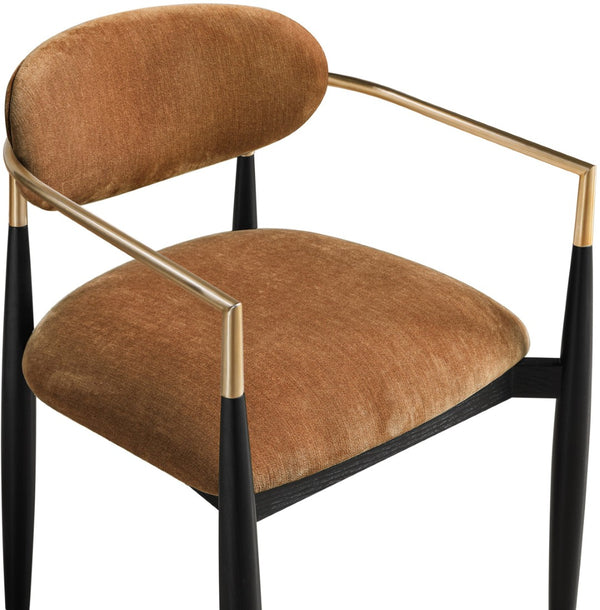 Meridian Furniture Riccio Cognac Polyester Arm Chair with Brass Accents and Black Ash Wood Frame 11022Cognac-AC