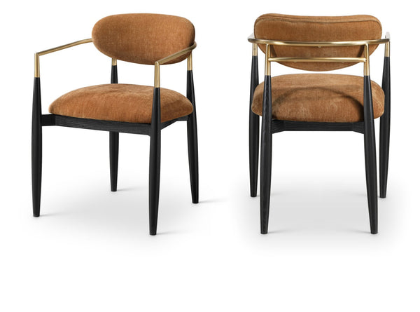 Meridian Furniture Riccio Cognac Polyester Arm Chair with Brass Accents and Black Ash Wood Frame 11022Cognac-AC