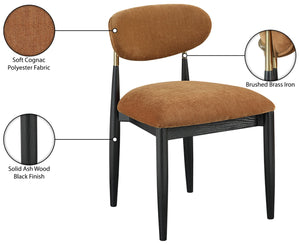 Meridian Furniture Riccio Cognac Polyester Dining Chair with Ash Frame and Brushed Brass Accents 11022Cognac-SC