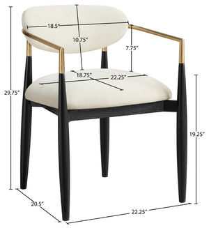 Meridian Furniture Riccio Performance Polyester Arm Chair with Ash Frame and Brass Accents for Dining 11022Cream-AC
