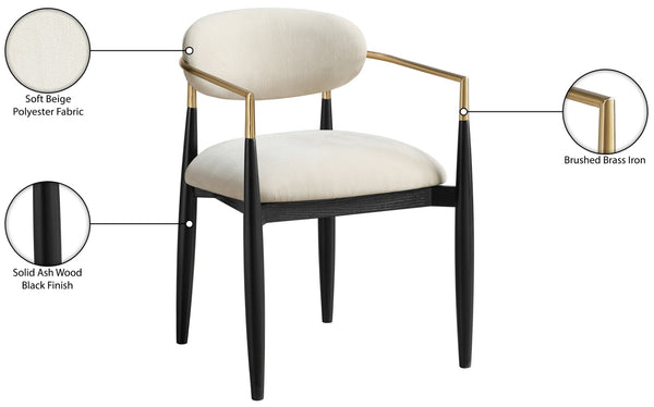 Meridian Furniture Riccio Performance Polyester Arm Chair with Ash Frame and Brass Accents for Dining 11022Cream-AC