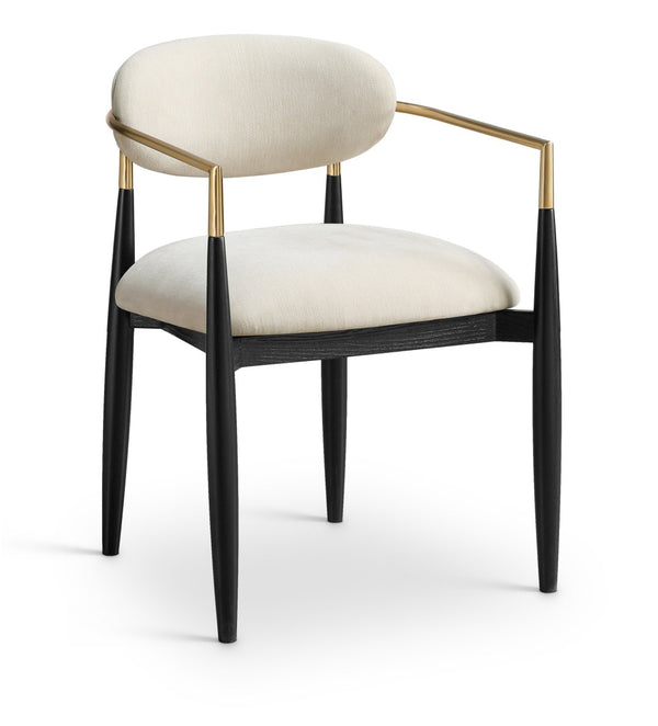 Meridian Furniture Riccio Performance Polyester Arm Chair with Ash Frame and Brass Accents for Dining 11022Cream-AC