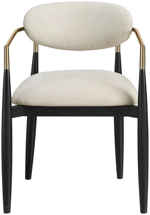 Meridian Furniture Riccio Performance Polyester Arm Chair with Ash Frame and Brass Accents for Dining 11022Cream-AC