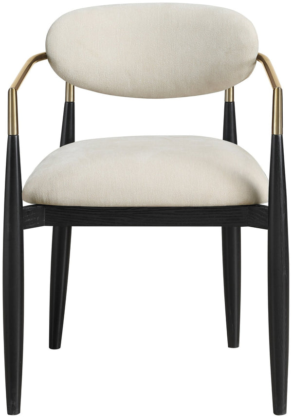 Meridian Furniture Riccio Performance Polyester Arm Chair with Ash Frame and Brass Accents for Dining 11022Cream-AC