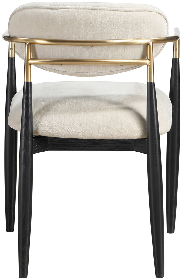 Meridian Furniture Riccio Performance Polyester Arm Chair with Ash Frame and Brass Accents for Dining 11022Cream-AC