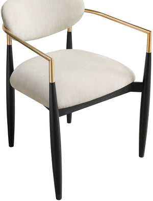 Meridian Furniture Riccio Performance Polyester Arm Chair with Ash Frame and Brass Accents for Dining 11022Cream-AC