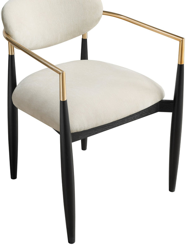 Meridian Furniture Riccio Performance Polyester Arm Chair with Ash Frame and Brass Accents for Dining 11022Cream-AC