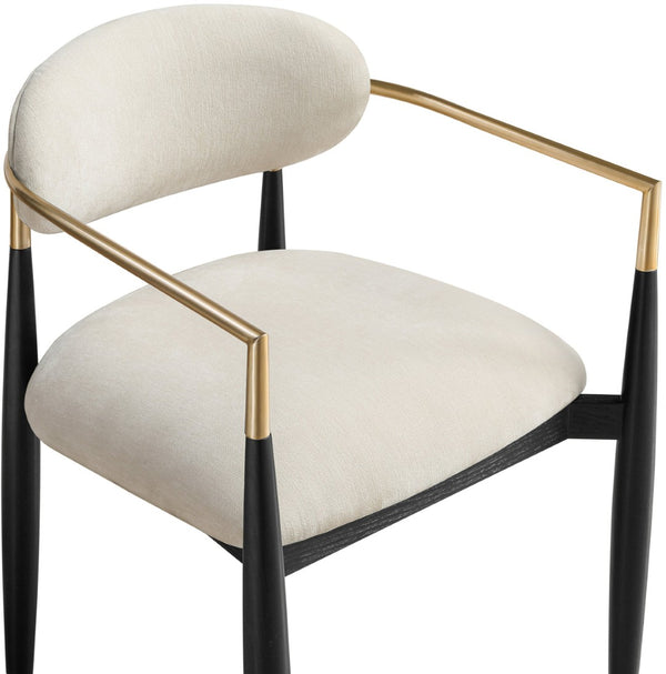 Meridian Furniture Riccio Performance Polyester Arm Chair with Ash Frame and Brass Accents for Dining 11022Cream-AC