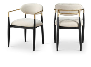 Meridian Furniture Riccio Performance Polyester Arm Chair with Ash Frame and Brass Accents for Dining 11022Cream-AC