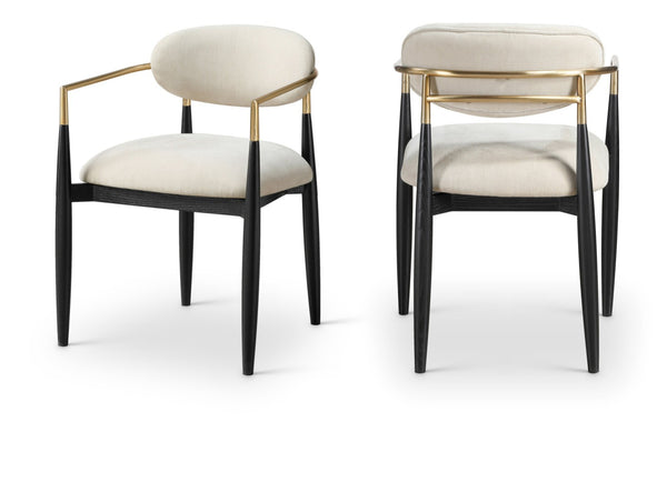 Meridian Furniture Riccio Performance Polyester Arm Chair with Ash Frame and Brass Accents for Dining 11022Cream-AC