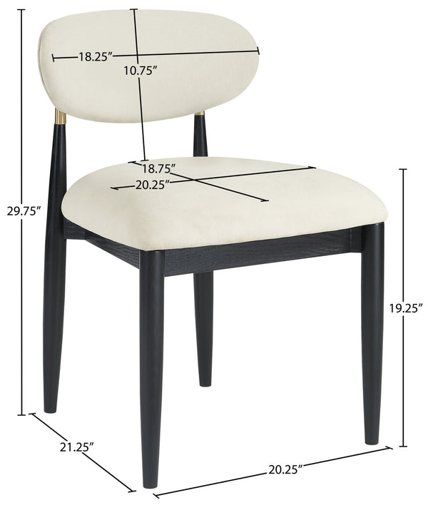 Meridian Furniture Riccio Cream Performance Polyester Dining Chair with Brass Hardware and Ash Wood Frame 11022Cream-SC