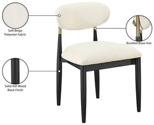 Meridian Furniture Riccio Cream Performance Polyester Dining Chair with Brass Hardware and Ash Wood Frame 11022Cream-SC