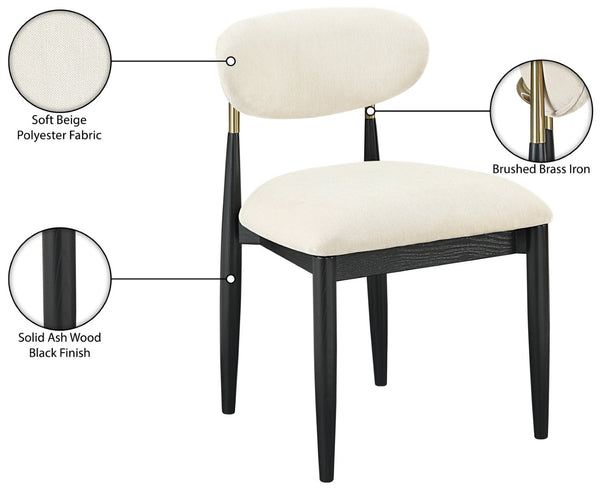 Meridian Furniture Riccio Cream Performance Polyester Dining Chair with Brass Hardware and Ash Wood Frame 11022Cream-SC