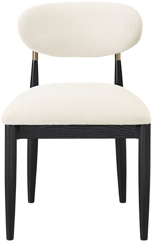 Meridian Furniture Riccio Cream Performance Polyester Dining Chair with Brass Hardware and Ash Wood Frame 11022Cream-SC