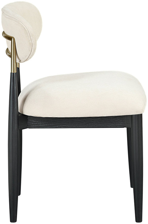 Meridian Furniture Riccio Cream Performance Polyester Dining Chair with Brass Hardware and Ash Wood Frame 11022Cream-SC