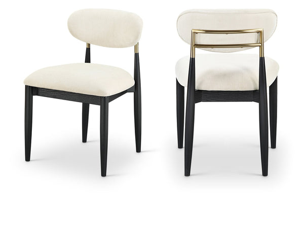 Meridian Furniture Riccio Cream Performance Polyester Dining Chair with Brass Hardware and Ash Wood Frame 11022Cream-SC