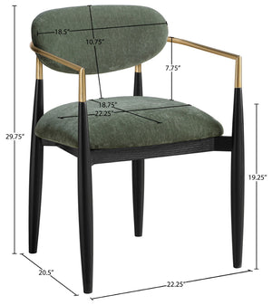 Meridian Furniture Riccio Olive Performance Upholstered Arm Chair with Ash Wood and Brass Accents 11022Olive-AC