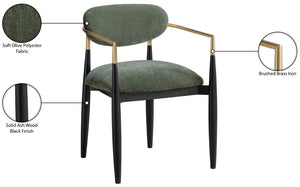 Meridian Furniture Riccio Olive Performance Upholstered Arm Chair with Ash Wood and Brass Accents 11022Olive-AC