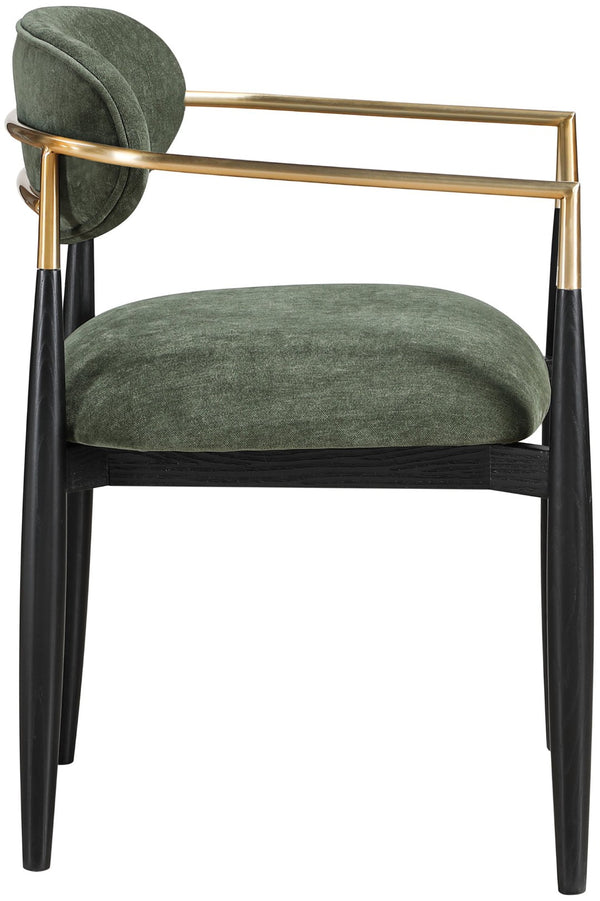 Meridian Furniture Riccio Olive Performance Upholstered Arm Chair with Ash Wood and Brass Accents 11022Olive-AC