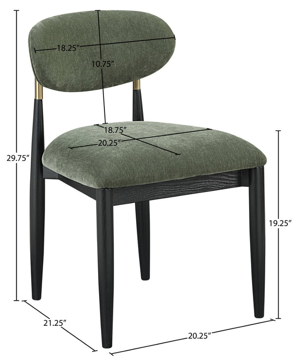 Meridian Furniture Riccio Olive Performance Fabric Dining Chair with Black Ash Frame and Brass Accents 11022Olive-SC
