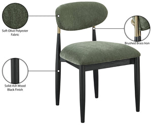Meridian Furniture Riccio Olive Performance Fabric Dining Chair with Black Ash Frame and Brass Accents 11022Olive-SC