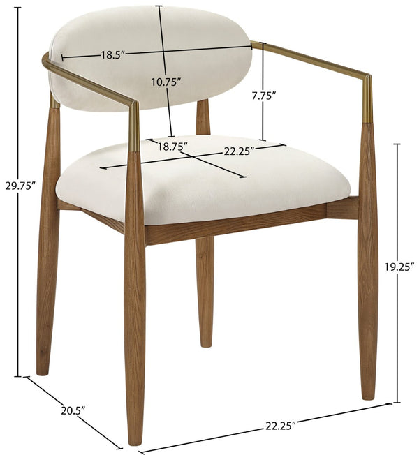 Meridian Furniture Riccio Beige Performance Fabric Dining Arm Chair with Ash Wood and Brass Accents 11023Beige-AC