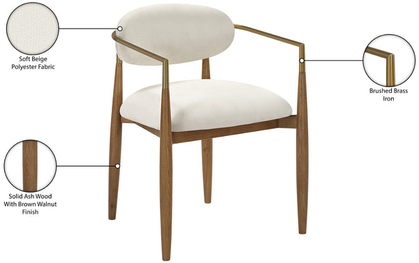 Meridian Furniture Riccio Beige Performance Fabric Dining Arm Chair with Ash Wood and Brass Accents 11023Beige-AC