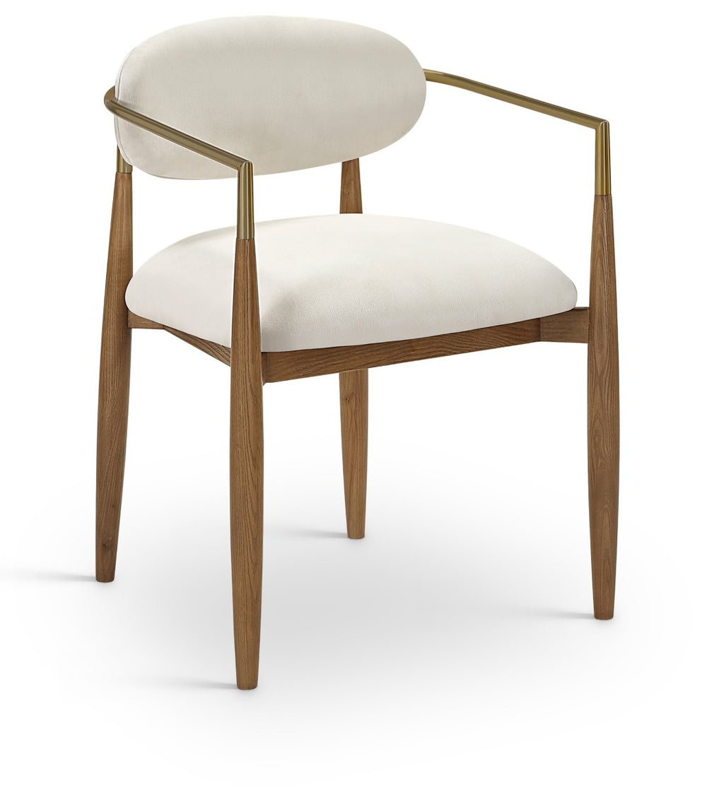 Meridian Furniture Riccio Beige Performance Fabric Dining Arm Chair with Ash Wood and Brass Accents 11023Beige-AC