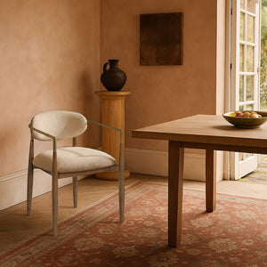 Meridian Furniture Riccio Beige Performance Fabric Dining Arm Chair with Ash Wood and Brass Accents 11023Beige-AC