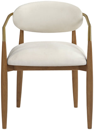 Meridian Furniture Riccio Beige Performance Fabric Dining Arm Chair with Ash Wood and Brass Accents 11023Beige-AC