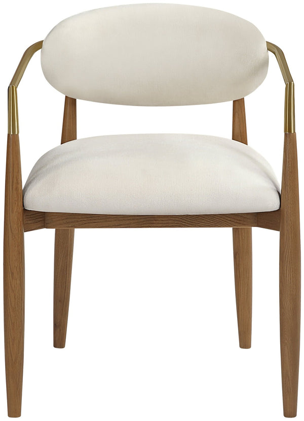 Meridian Furniture Riccio Beige Performance Fabric Dining Arm Chair with Ash Wood and Brass Accents 11023Beige-AC