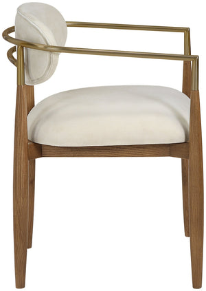 Meridian Furniture Riccio Beige Performance Fabric Dining Arm Chair with Ash Wood and Brass Accents 11023Beige-AC