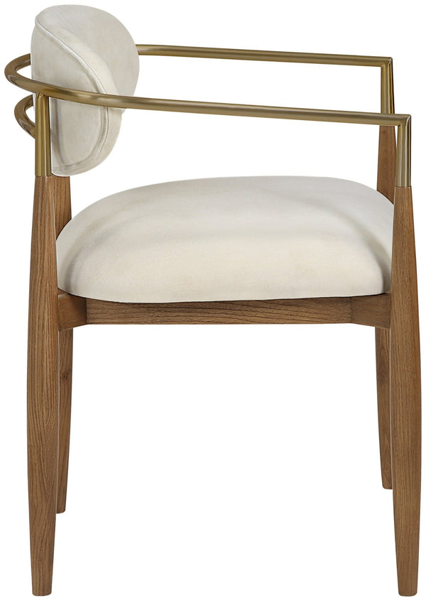 Meridian Furniture Riccio Beige Performance Fabric Dining Arm Chair with Ash Wood and Brass Accents 11023Beige-AC