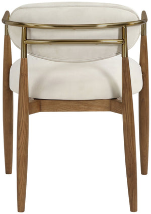 Meridian Furniture Riccio Beige Performance Fabric Dining Arm Chair with Ash Wood and Brass Accents 11023Beige-AC