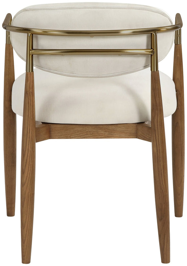 Meridian Furniture Riccio Beige Performance Fabric Dining Arm Chair with Ash Wood and Brass Accents 11023Beige-AC