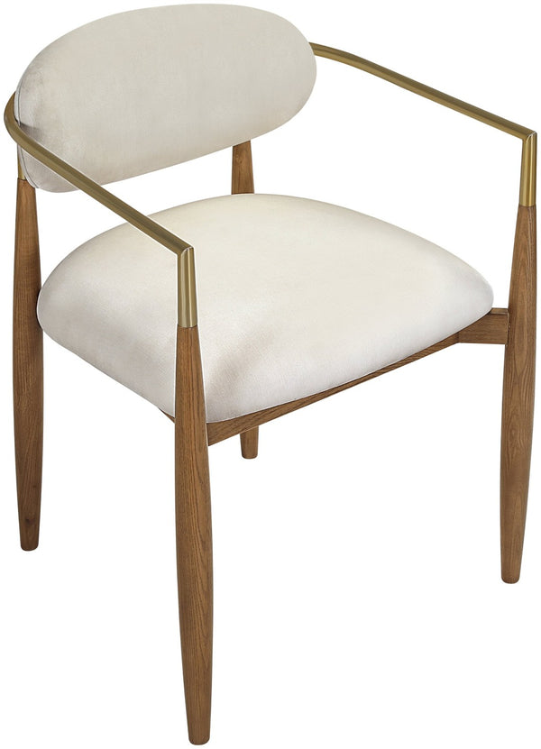 Meridian Furniture Riccio Beige Performance Fabric Dining Arm Chair with Ash Wood and Brass Accents 11023Beige-AC