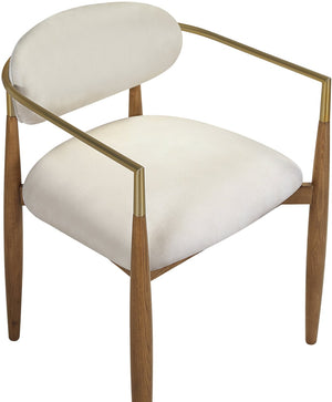 Meridian Furniture Riccio Beige Performance Fabric Dining Arm Chair with Ash Wood and Brass Accents 11023Beige-AC