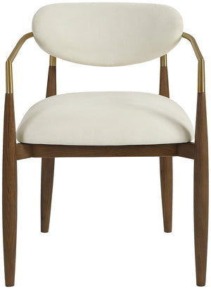 Meridian Furniture Riccio Cream Performance Fabric Dining Arm Chair with Walnut Ash Frame Brass Accents 11023Cream-AC