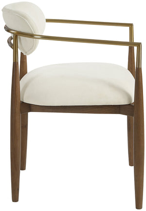 Meridian Furniture Riccio Cream Performance Fabric Dining Arm Chair with Walnut Ash Frame Brass Accents 11023Cream-AC