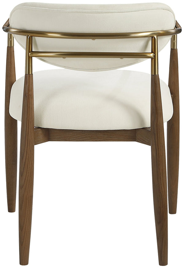 Meridian Furniture Riccio Cream Performance Fabric Dining Arm Chair with Walnut Ash Frame Brass Accents 11023Cream-AC