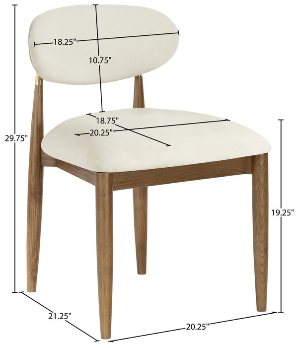 Meridian Furniture Riccio Cream Polyester Dining Chair with Ash Wood Frame and Brushed Brass Accents 11023Cream-SC