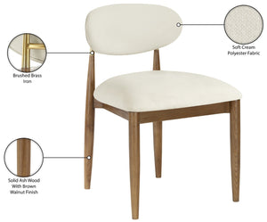 Meridian Furniture Riccio Cream Polyester Dining Chair with Ash Wood Frame and Brushed Brass Accents 11023Cream-SC