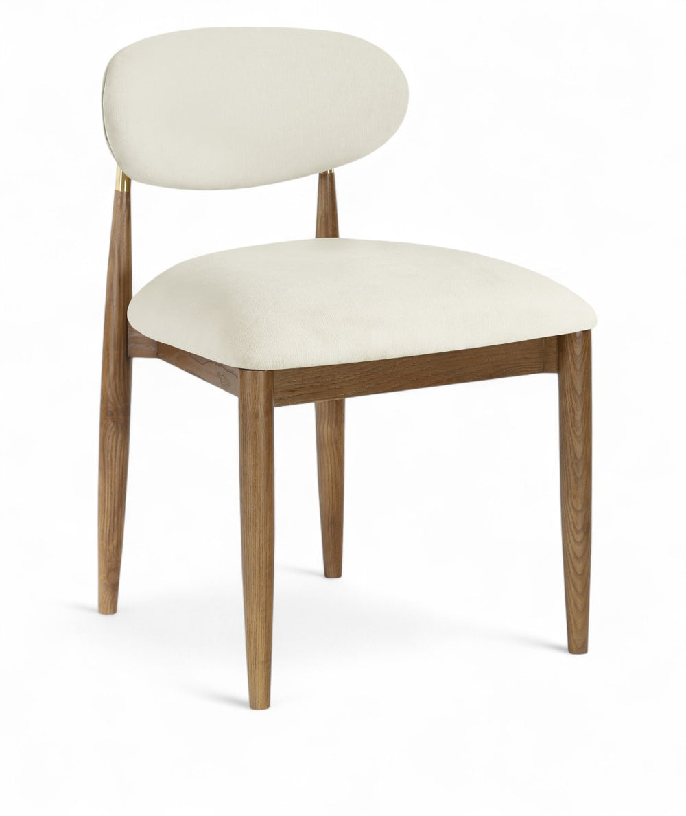 Meridian Furniture Riccio Cream Polyester Dining Chair with Ash Wood Frame and Brushed Brass Accents 11023Cream-SC