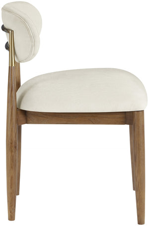 Meridian Furniture Riccio Cream Polyester Dining Chair with Ash Wood Frame and Brushed Brass Accents 11023Cream-SC