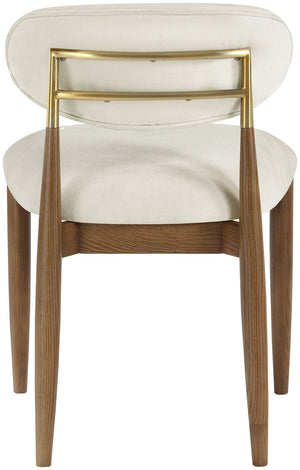 Meridian Furniture Riccio Cream Polyester Dining Chair with Ash Wood Frame and Brushed Brass Accents 11023Cream-SC